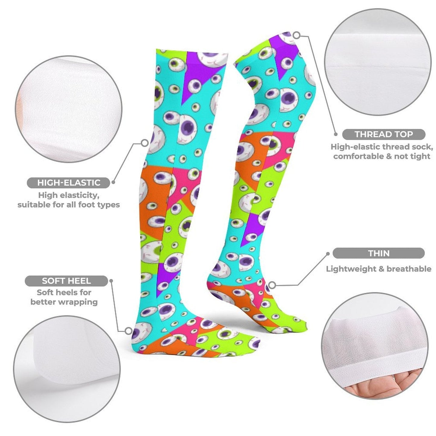 Bold Eyeballs Trendy Stockings (Long) - Koiki Gyaru - Accessory - 