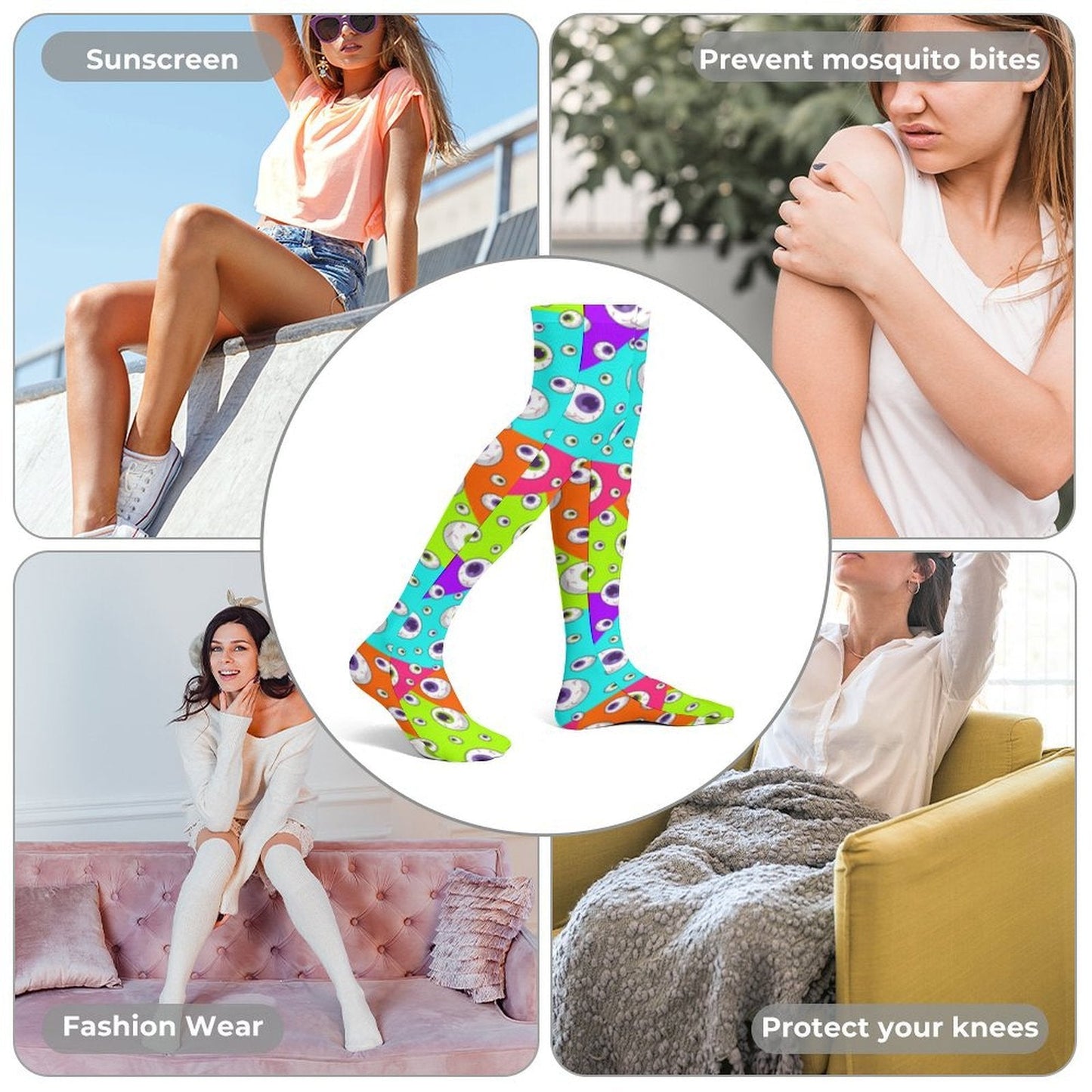 Bold Eyeballs Trendy Stockings (Long) - Koiki Gyaru - Accessory - 