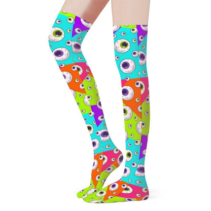 Bold Eyeballs Trendy Stockings (Long) - Koiki Gyaru - Accessory - 