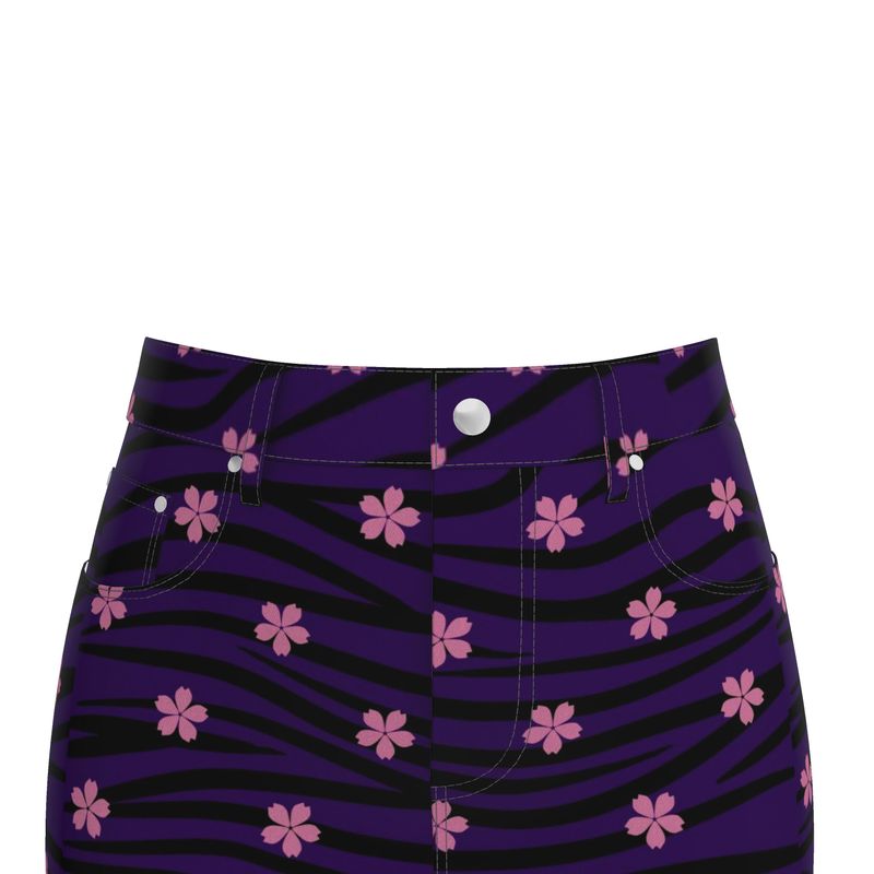 Floral Purple Tiger Denim Mini Skirt - Koiki Gyaru - Denim Mini Skirt -