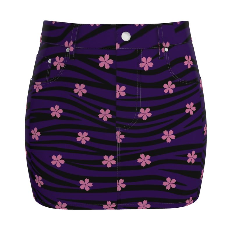 Floral Purple Tiger Denim Mini Skirt - Koiki Gyaru - Denim Mini Skirt -