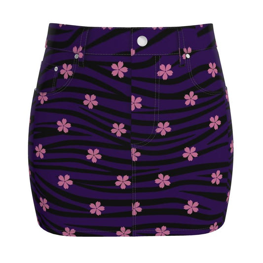 Floral Purple Tiger Denim Mini Skirt - Koiki Gyaru - Denim Mini Skirt -
