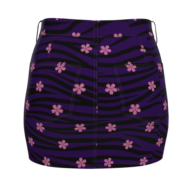 Floral Purple Tiger Denim Mini Skirt - Koiki Gyaru - Denim Mini Skirt -