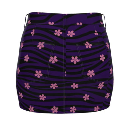 Floral Purple Tiger Denim Mini Skirt - Koiki Gyaru - Denim Mini Skirt -