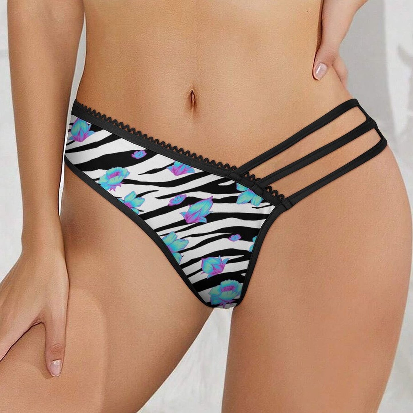 Floral Snow Tiger Sexy Thong - Koiki Gyaru - Underwear - 