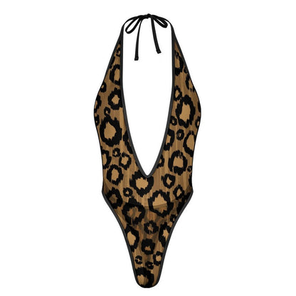 Golden Leopard Sexy Deep - V One - Piece Underwear - Koiki Gyaru - Bodysuit - 