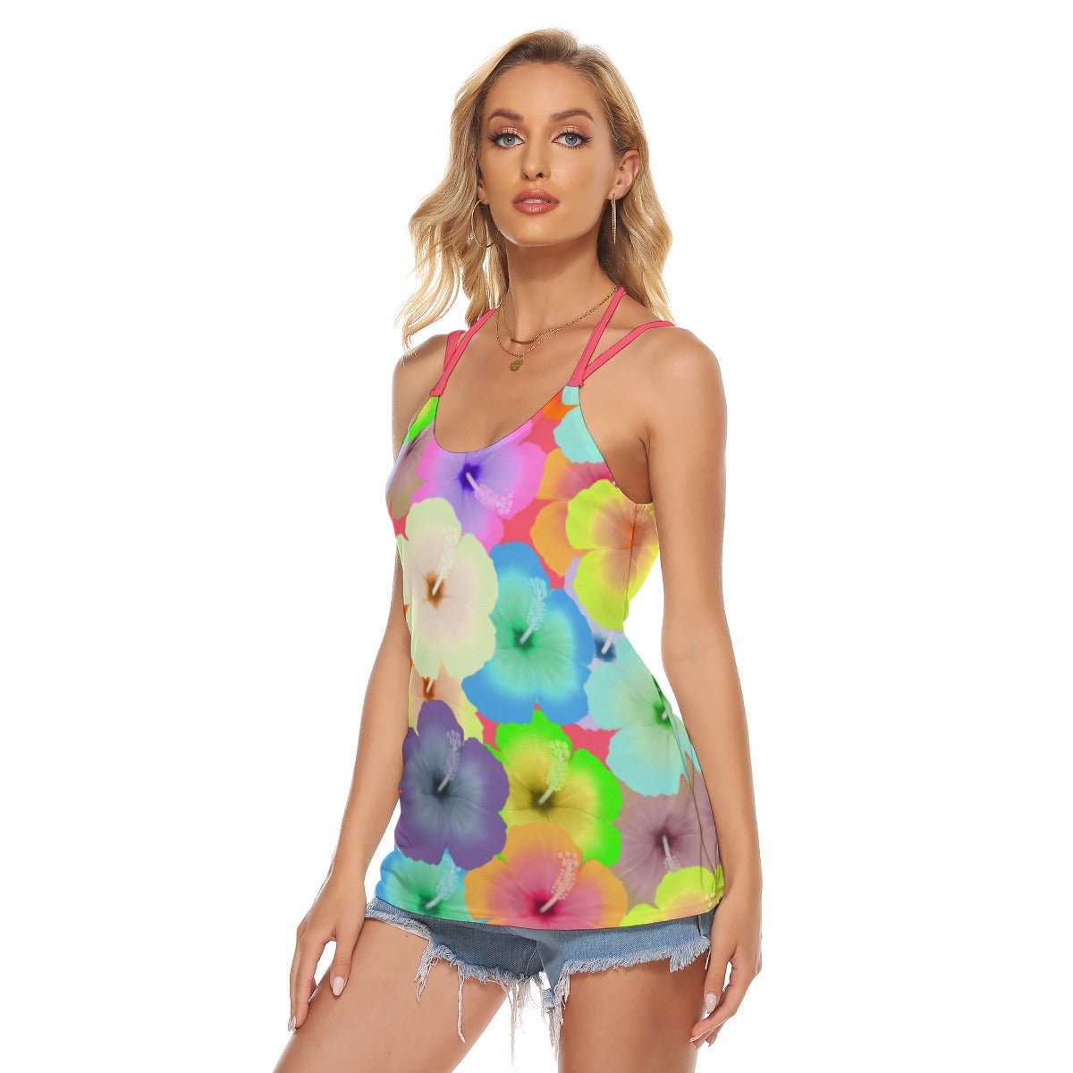 Hibiscus Backless Halterneck Top - Koiki Gyaru - T-shirt - 
