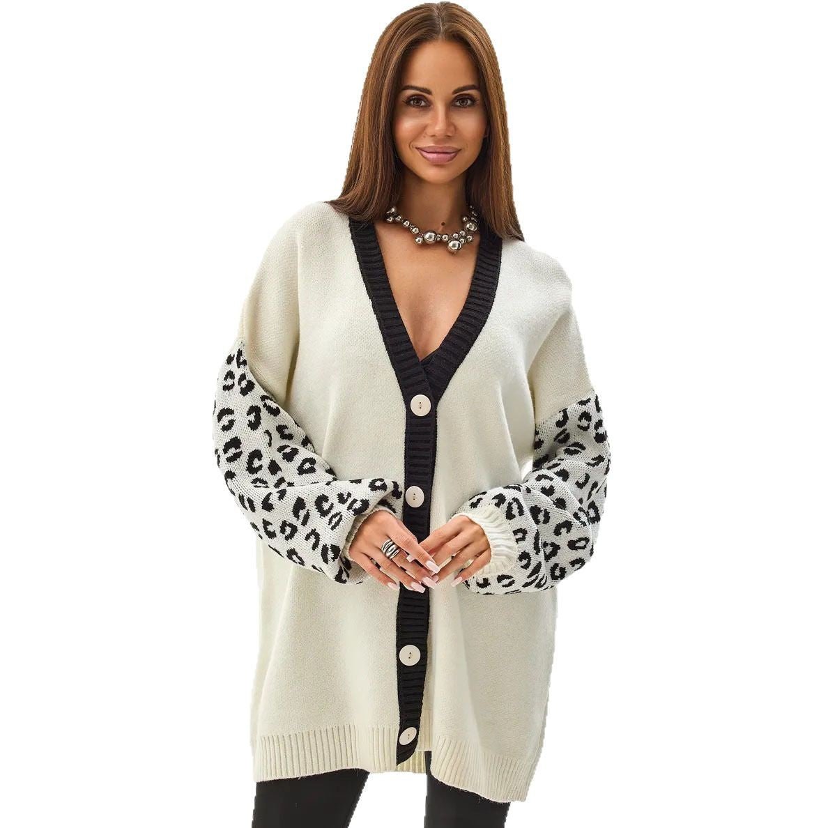 Leopard Print Knit Cardigan - Koiki Gyaru - Cardigan - 