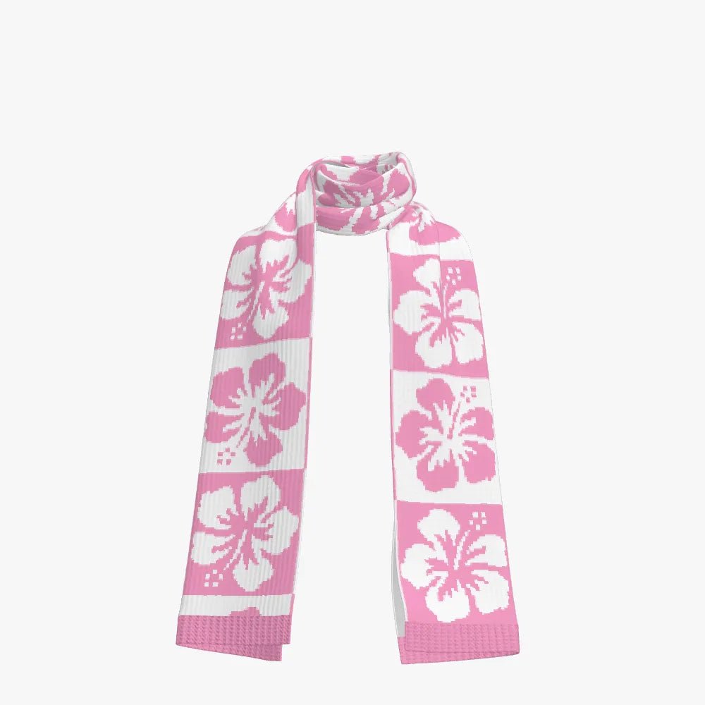 Pink Hibiscus Knitted Scarf - Koiki Gyaru - Scarf - 