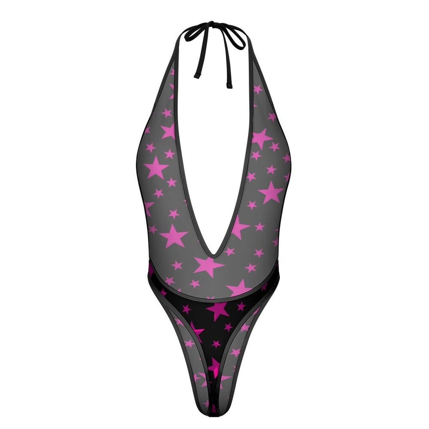 Pink Star Sexy Deep - V One - Piece Underwear - Koiki Gyaru - Bodysuit - 