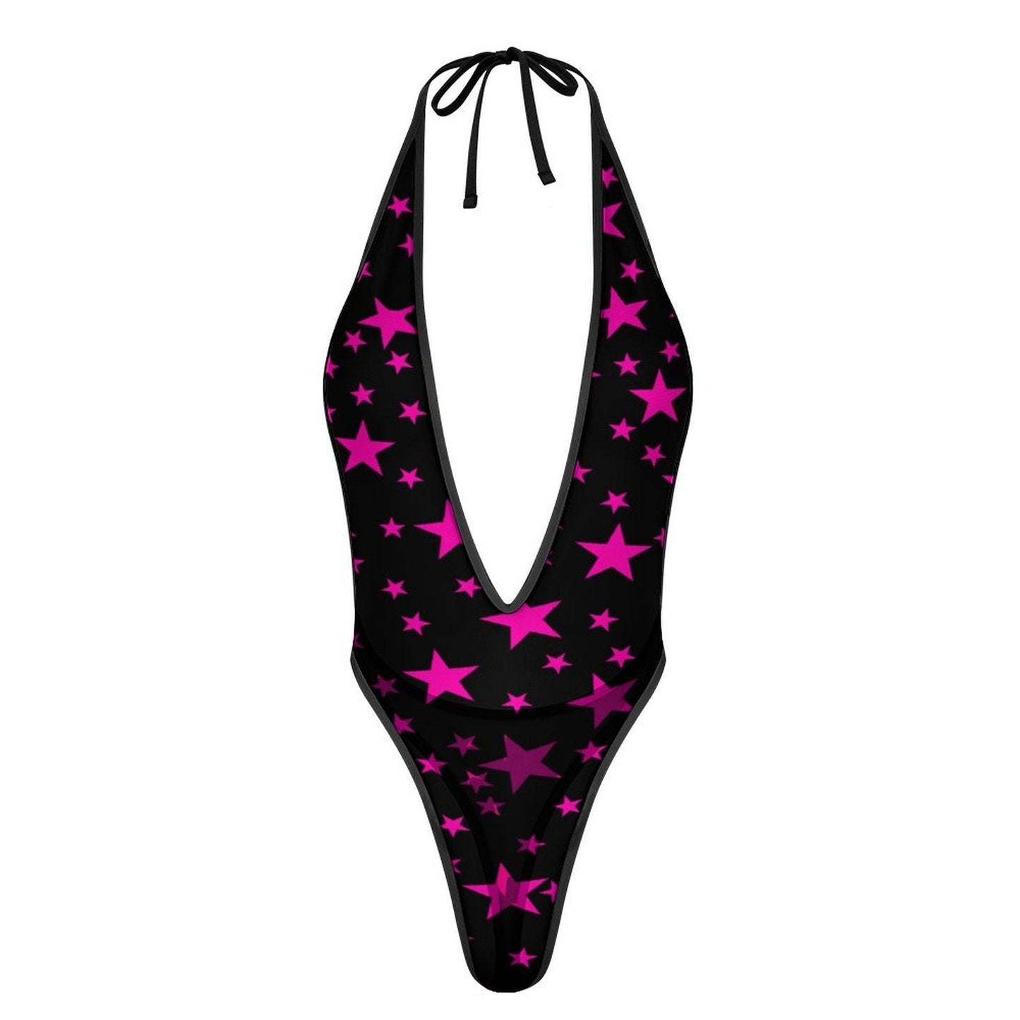 Pink Star Sexy Deep - V One - Piece Underwear - Koiki Gyaru - Bodysuit - 