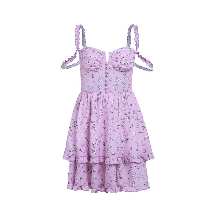 Pleated Floral Princess Suspender Dress - Koiki Gyaru - Dress - 