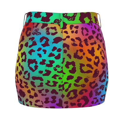 Rainbow Leopard Denim Mini Skirt - Koiki Gyaru - Denim Mini Skirt -