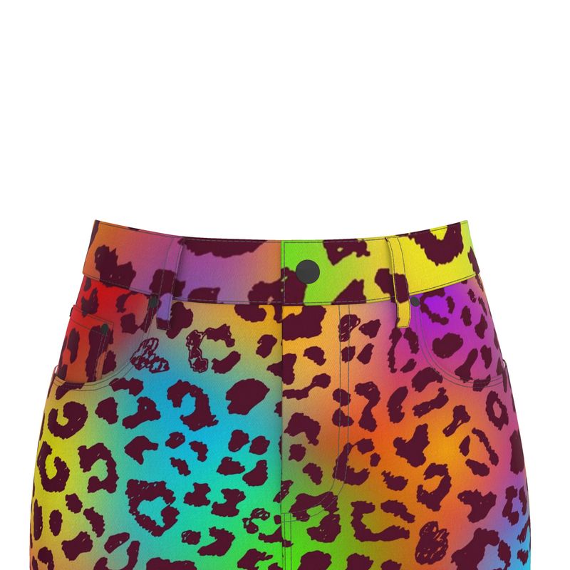 Rainbow Leopard Denim Mini Skirt - Koiki Gyaru - Denim Mini Skirt -