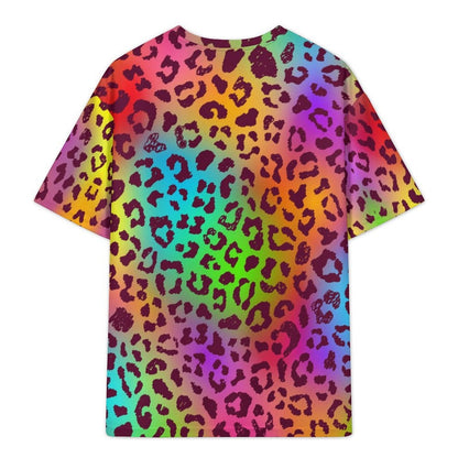 Rainbow Leopard Drop Shoulder T-shirt - Koiki Gyaru - T-shirt -