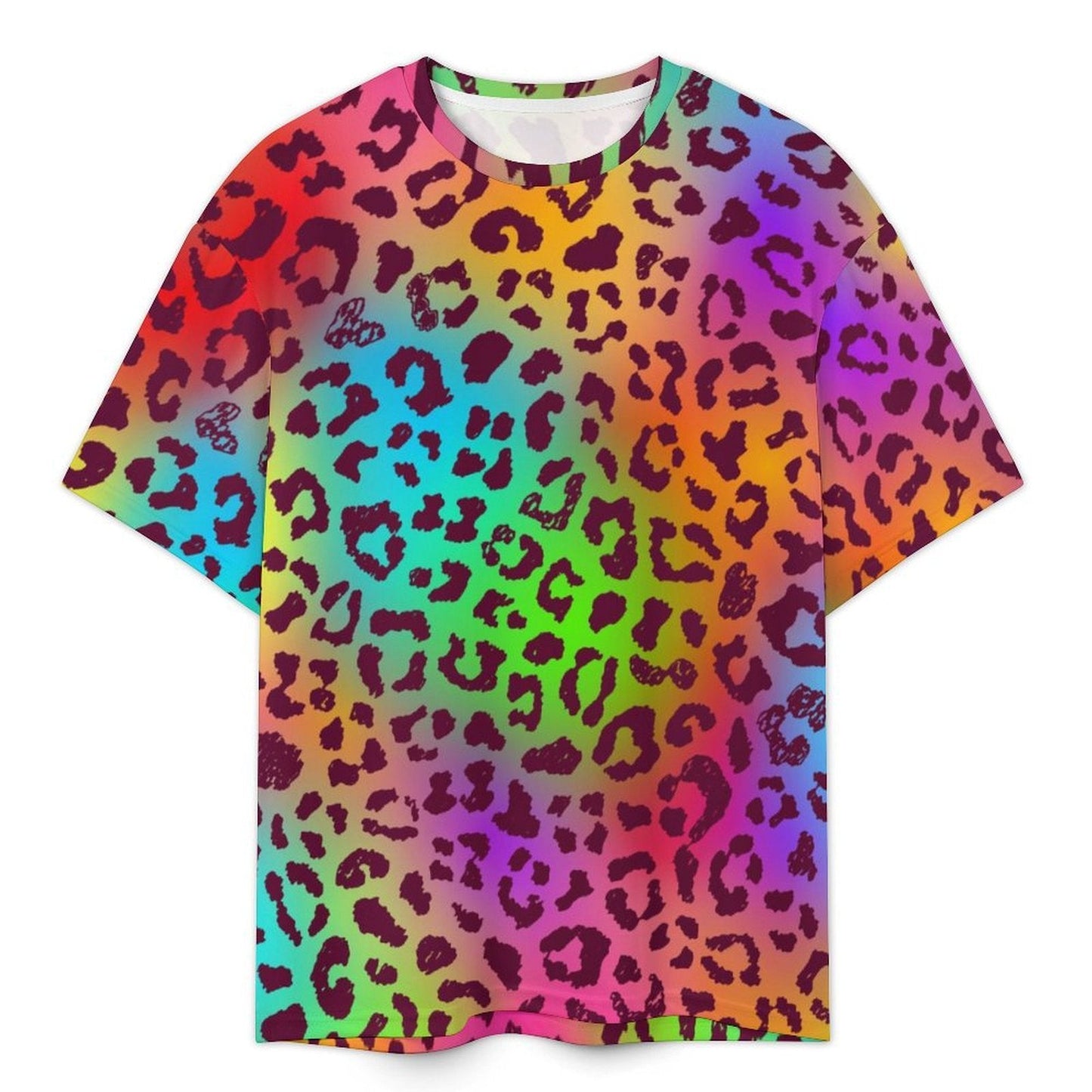 Rainbow Leopard Drop Shoulder T-shirt - Koiki Gyaru - T-shirt -