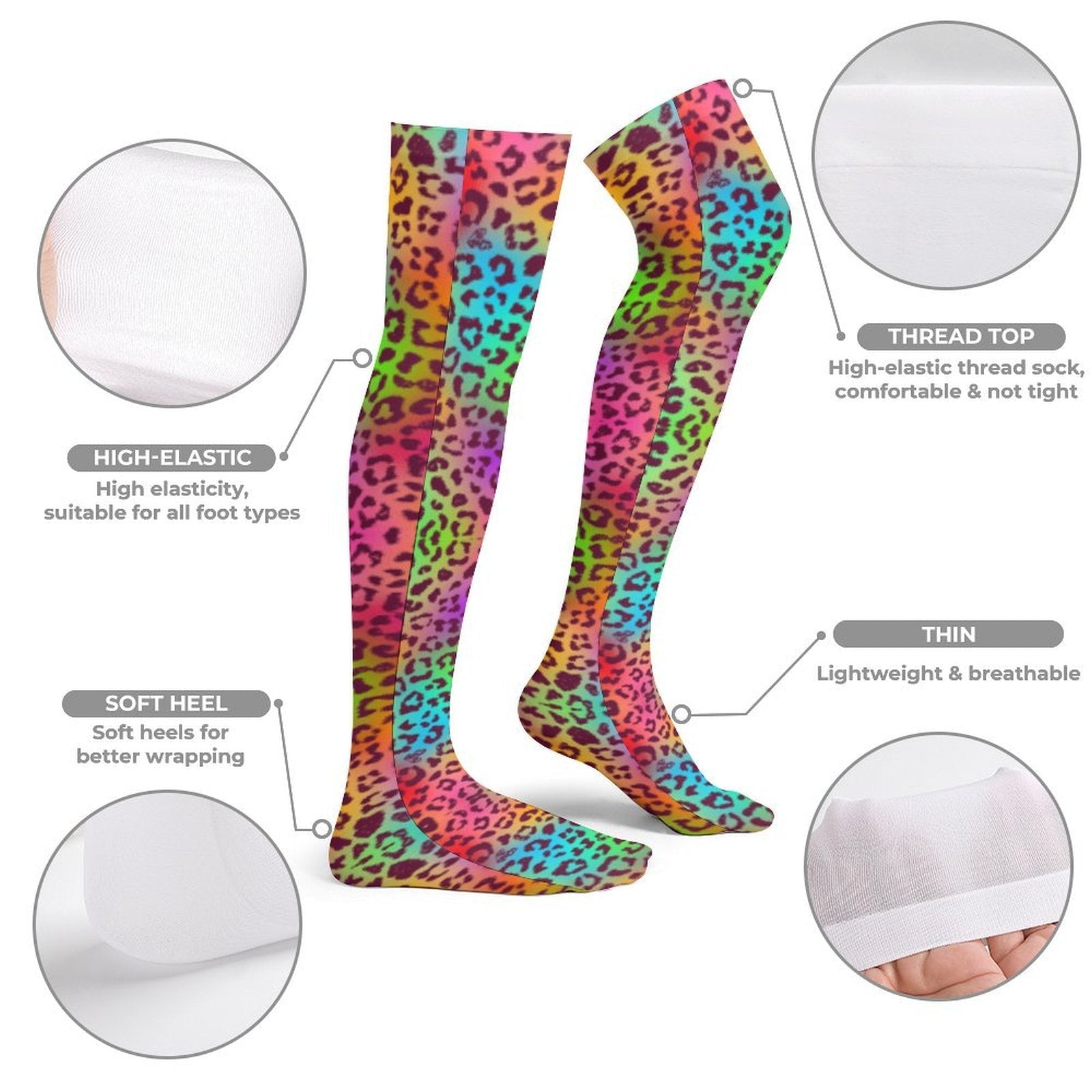 Rainbow Leopard Trendy Stockings (Long) - Koiki Gyaru - Accessory - 