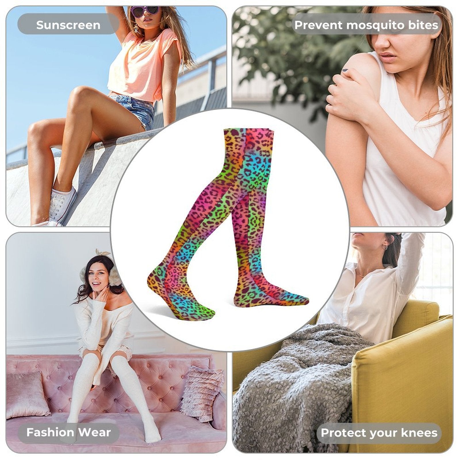 Rainbow Leopard Trendy Stockings (Long) - Koiki Gyaru - Accessory - 