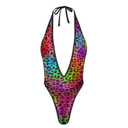 Rainbow Leopard Women's Sexy Deep - V One - Piece Underwear - Koiki Gyaru - Bodysuit - 